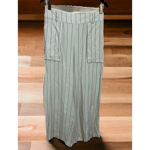 Luna Moon Pants - Luna Moon Beige Striped Wide Leg Paper Bag Pants Sz M Relaxed Comfy Pockets